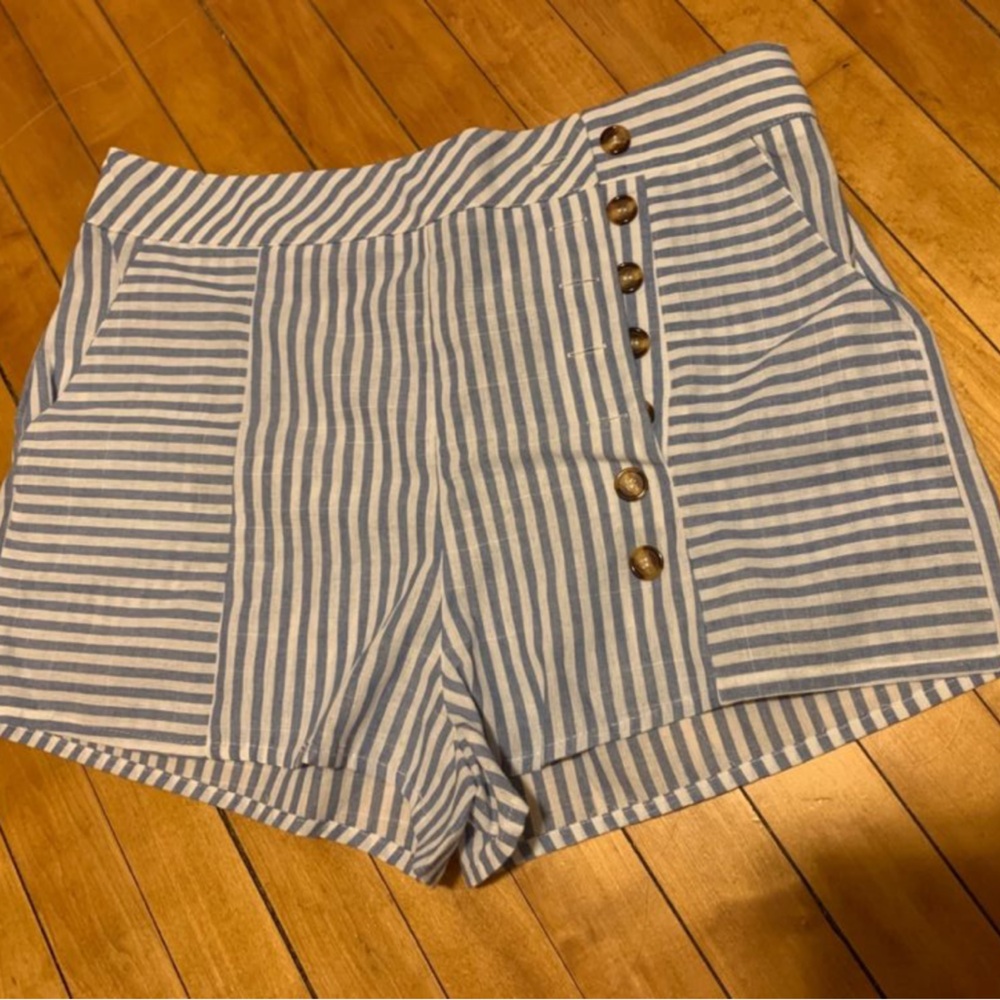 SHEIN Blue White Asymmetrical Military Style Shorts